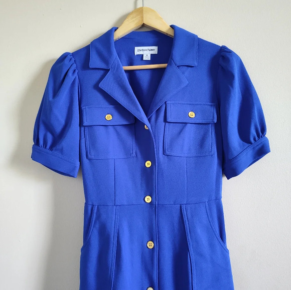 Shelby & Palmer Button Down Dress Size 6 Royal Blue Career Belt Pockets - Picture 4 of 8